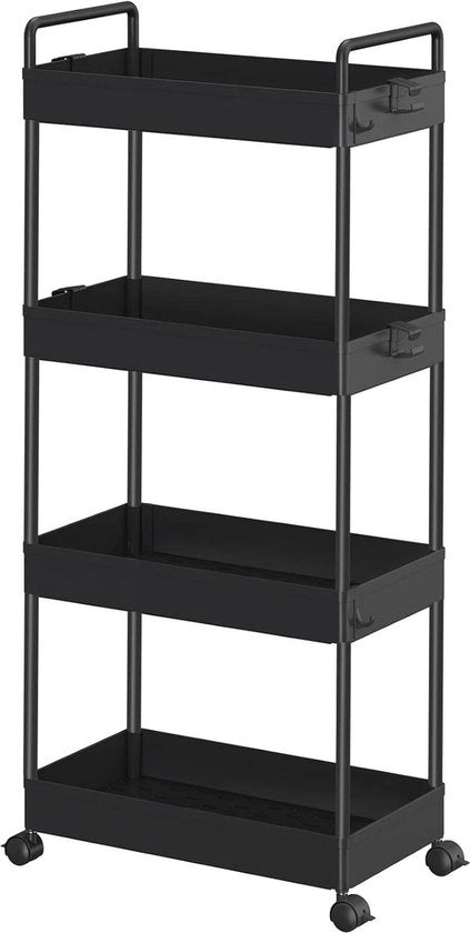 Carrello di stoccaggio 4 pannelli carrello scorrevole mobilità zona cucina-bagno zona lavanderia zona da letto in plastica nera Carrello per lavatrice