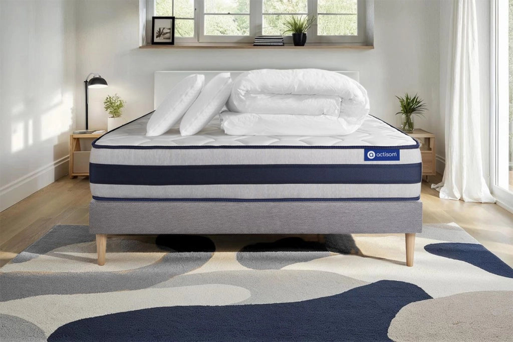 Pacchetto letto completo - Materasso 200x200cm + Box spring con doghe (kit) + 2 cuscini + Piumino - Actimemo Ergo