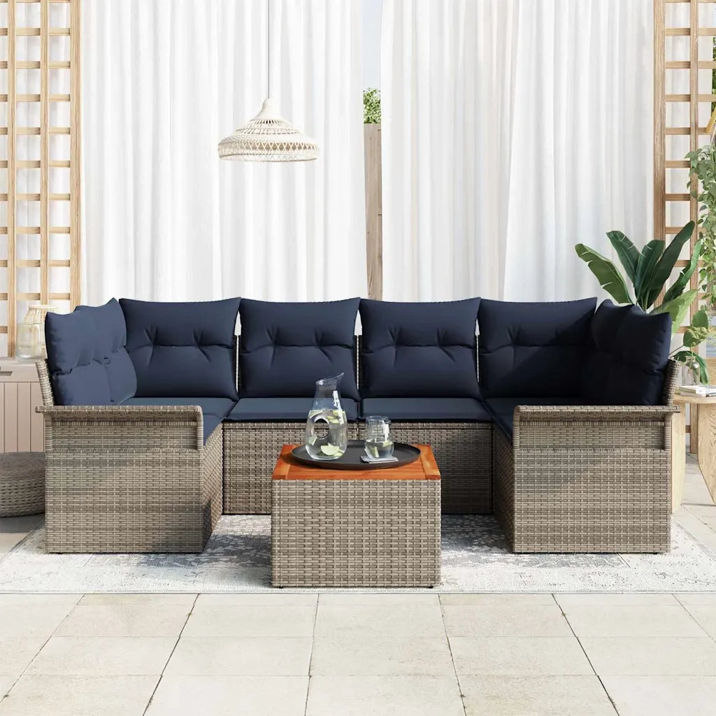 Set Divano da Giardino 7 pcs Grigio e Blu Navy polyrattan 3355952