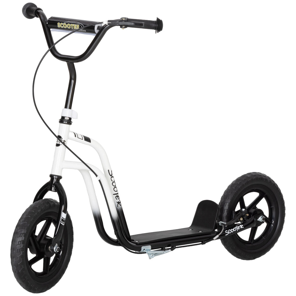 Monopattino per Bambini ¨C zephmum ¨C Bianco, Ruote Grandi, Manubrio Regolabile, Parcheggio e Freno a Mano, 5-12 Anni
