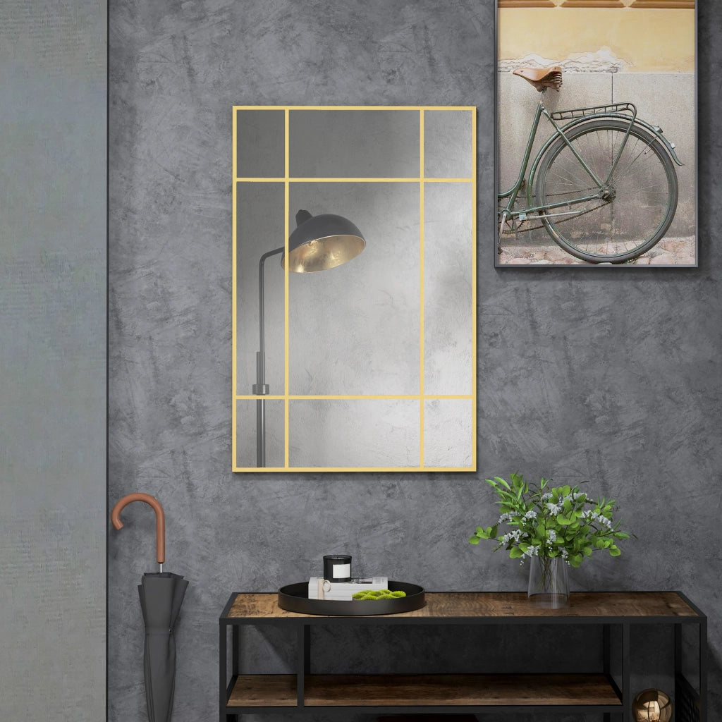 Specchio da parete stile industriale con cornice in metallo dorato e 4 ganci ¨C Xylo ¨C 90x60 cm