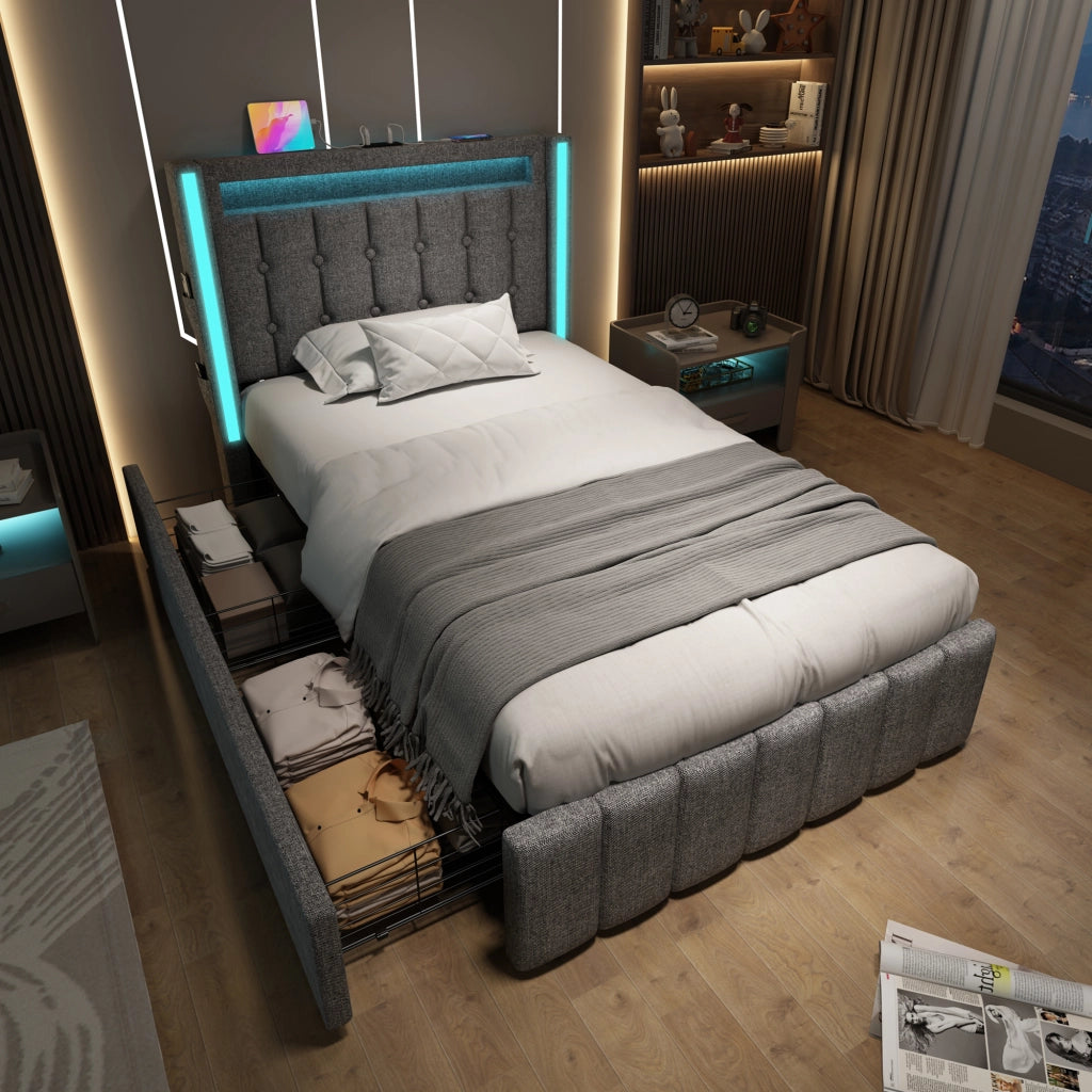 letto imbottito lino grigio 90 x 200 cm