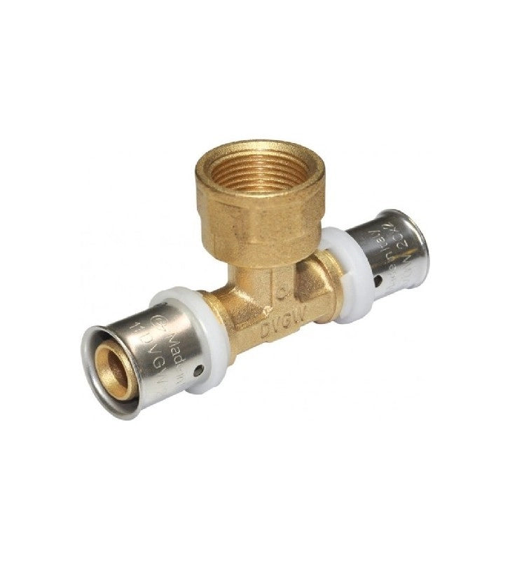Raccordo a tee femmina diam.1/2x16 a pressare per multistrato