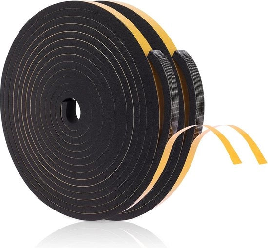 Tappo di sigillatura per finestre 12 mm x 6 mm - 10 metri - Isolamento acustico - Gomma schiuma - 2 rotoli da 5 m