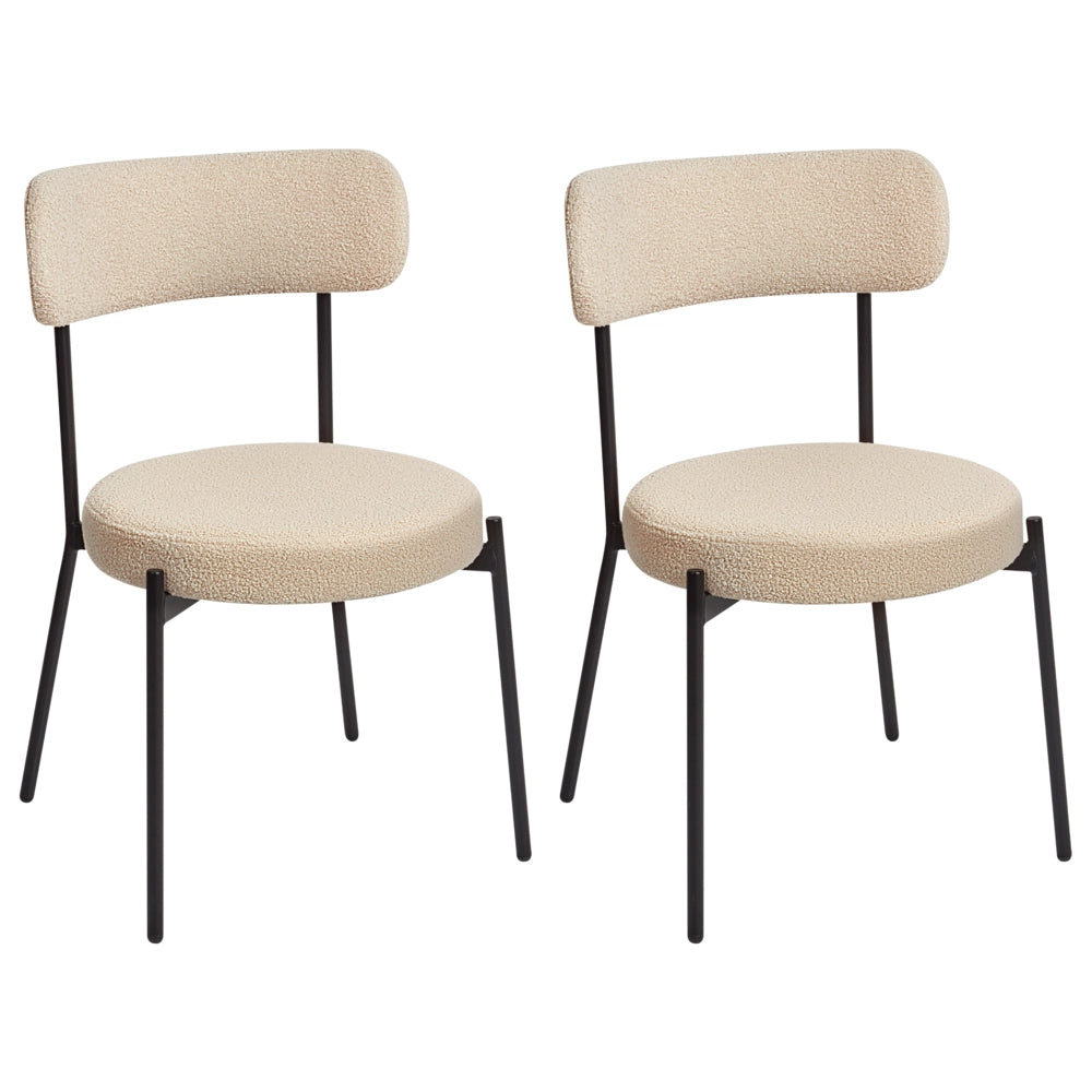 Set di 2 sedie per sala da pranzo Boucle beige chiaro Gambe in acciaio nero Sedute per sala da pranzo di design moderno