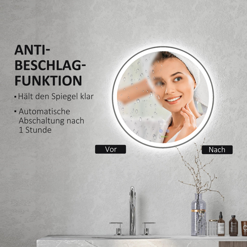 Specchio da Bagno Rotondo con LED e Touch ¨C Minimal ¨C Bianco 60x60 cm