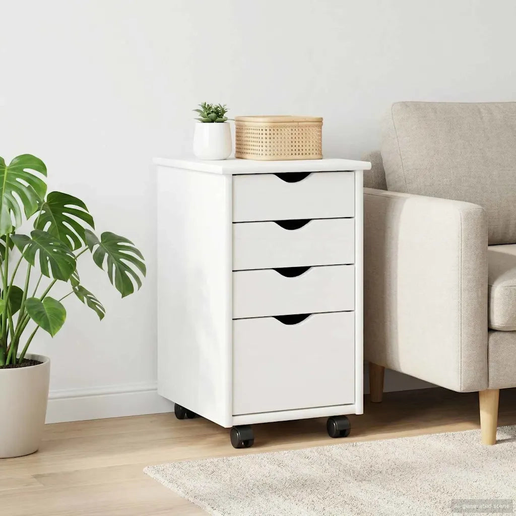 Mobile con Ruote Bianco 34 x 39 x 56 cm Legno di pino massiccio 42028341