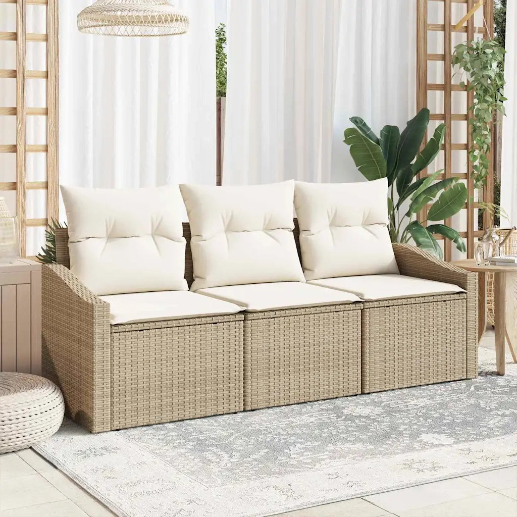 Set Divano da Giardino 3 pz | Set Salotto da Giardino Beige e Bianco polyrattan