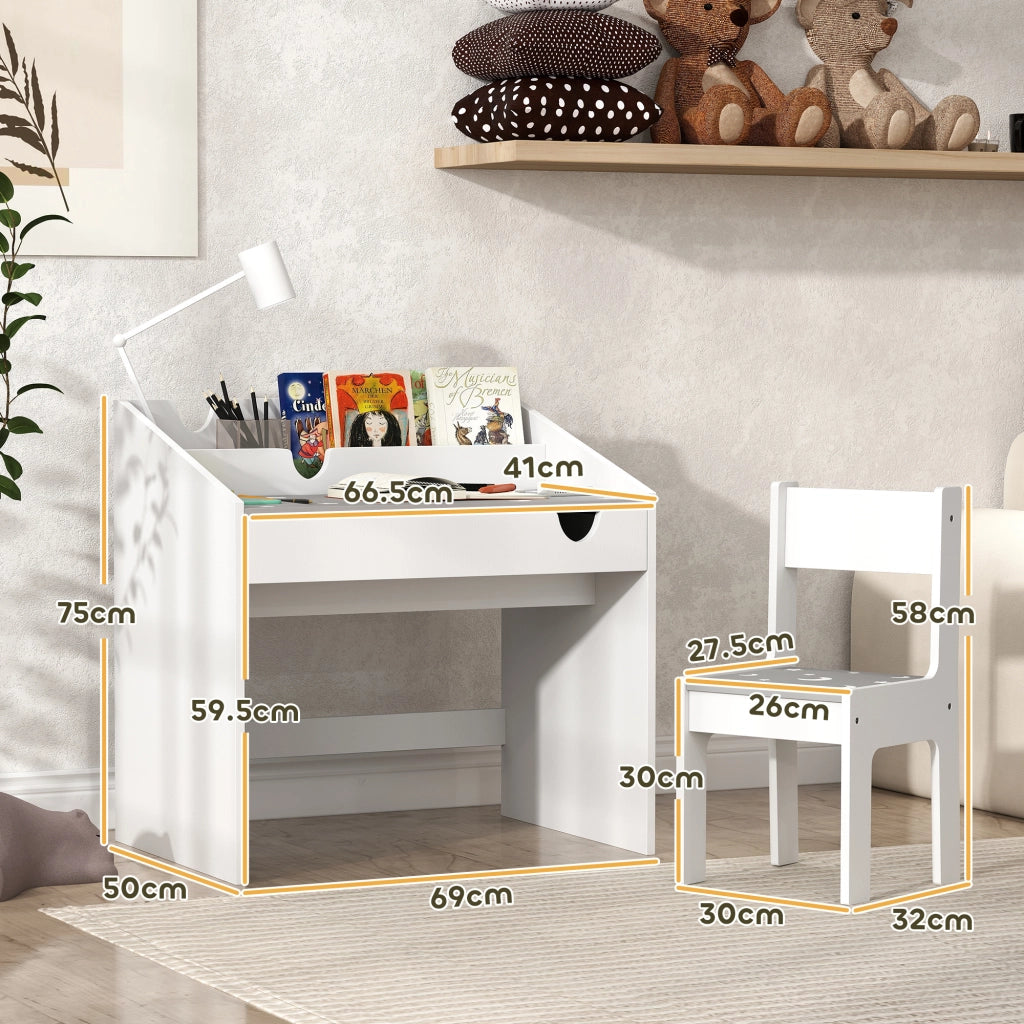 Set Sedia e Tavolino Bambini ¨C Xylo ¨C Legno Grigio con Cassetto Organizzatore 3-6 Anni