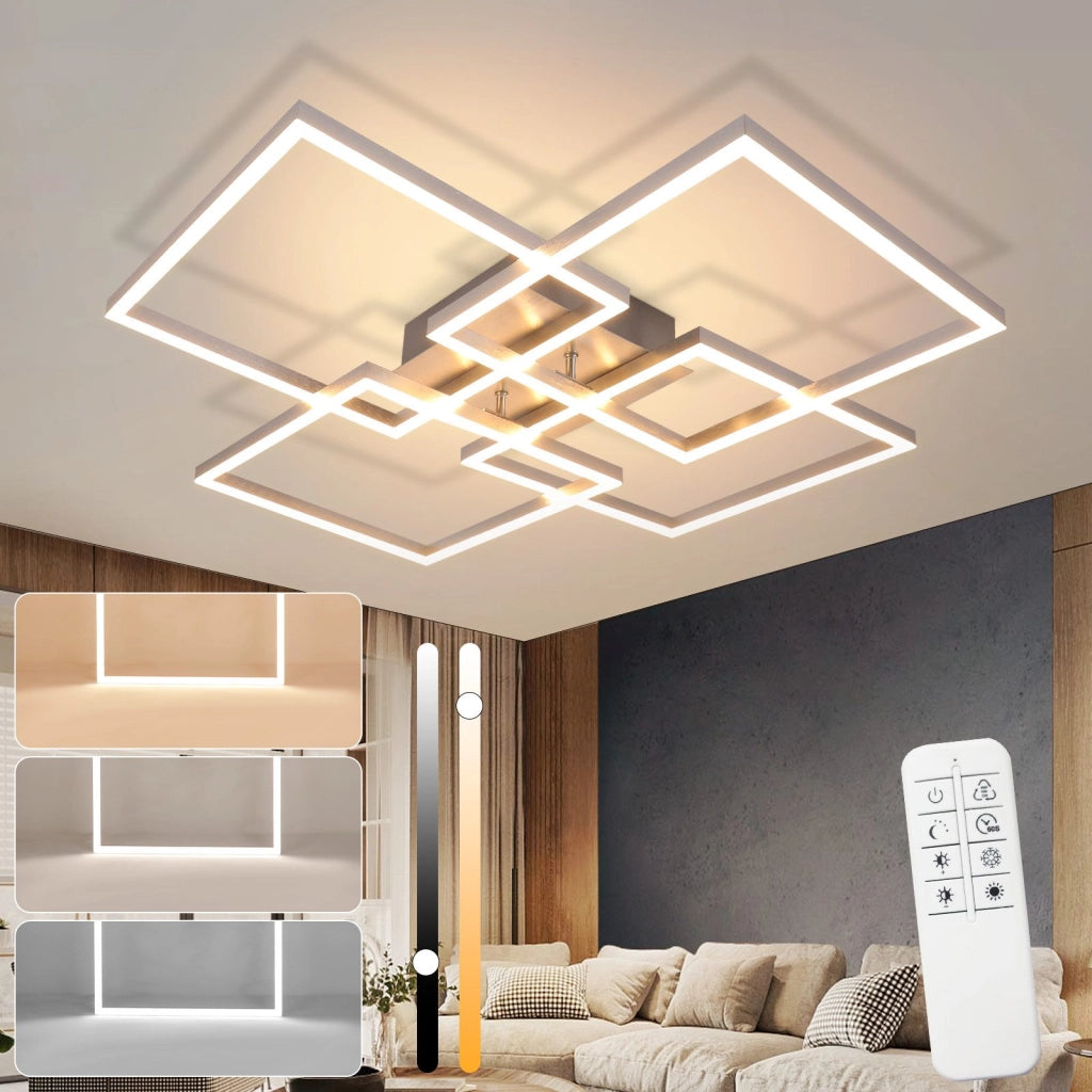ZMH Lampada da soffitto LED da soffitto per soggiorno 72 cm rettangolare argento dimmerabile 48 W