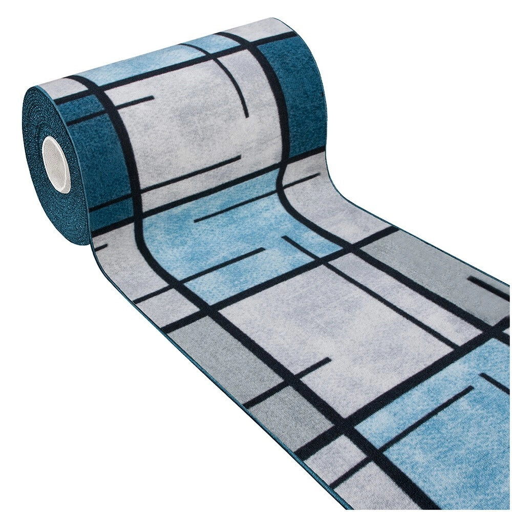 Tappeto Cucina Bordato Antiscivolo 57x280 Cm Moderno Passatoia Colori Accesi Marmorizzato Blu