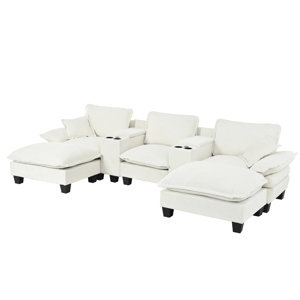 Divano Angolare Modulare con Ottomane e Contenitore ¨C MINIMAL ¨C Chenille Beige