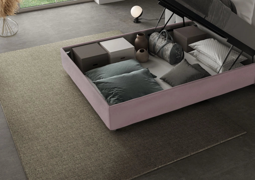 BS COM Letto una piazza e mezza contenitore imbottito 120x200 microfibra glicine