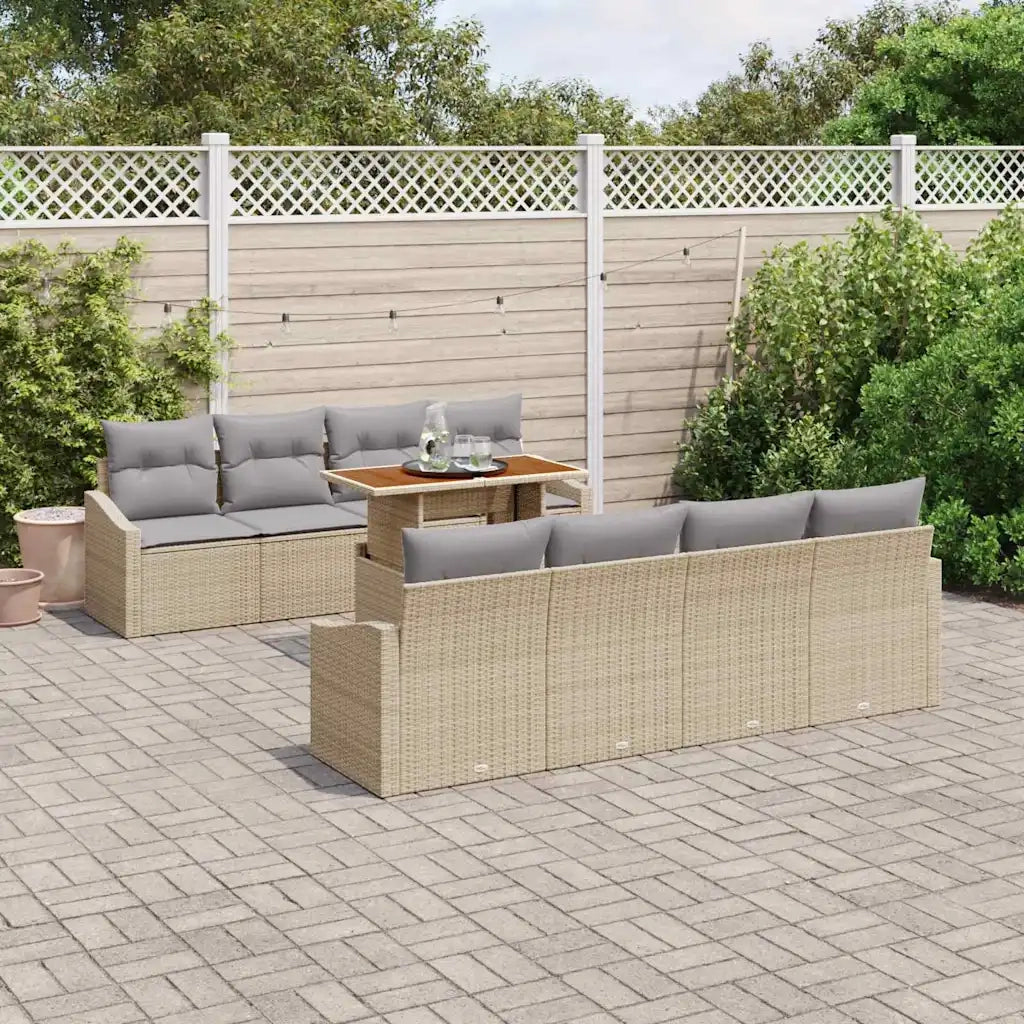 Set da Pranzo per Giardino con cuscino 9 pcs Beige e grigio