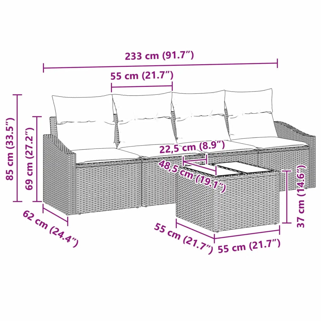 Set di divani con cuscino 5 pcs Nero e Turchese polyrattan 3346596