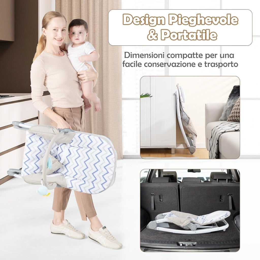 2-in-1 Sdraietta per Bambini, Sdraietta per Neonati Portatile con Schienale Regolabile a 3 Livelli, Sdraietta Pieghevole con Giocattoli, con Cintura di Sicurezza, per Bambini 0-6 Mesi (Grigio)