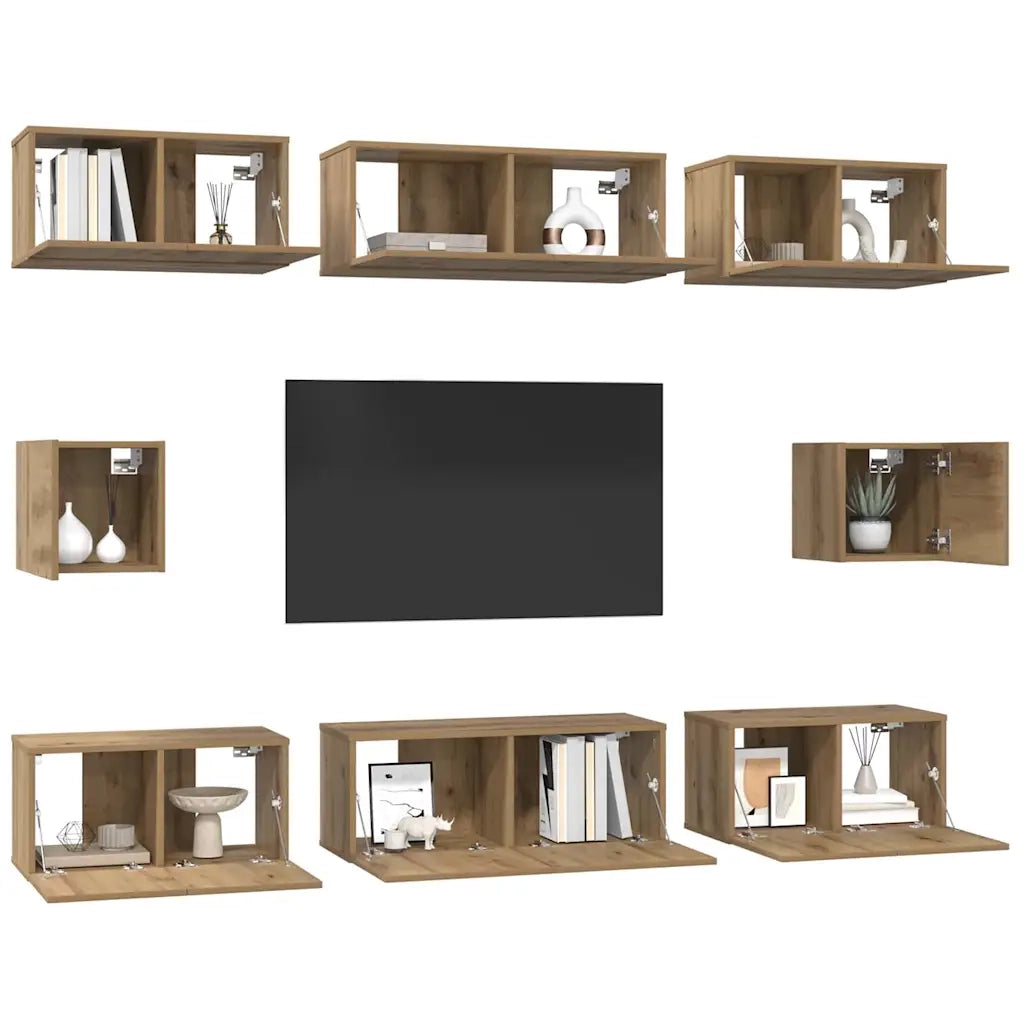 Set mobile TV 8 pz | Armadietto TV | Mobile Porta TV Rovere artigianale Legno multistrato