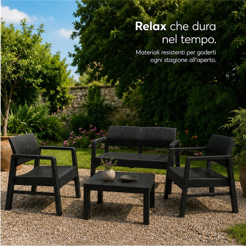SET MOREEA DA GIARDINO EFFETTO RATTAN IN COLORE ANTRACITE