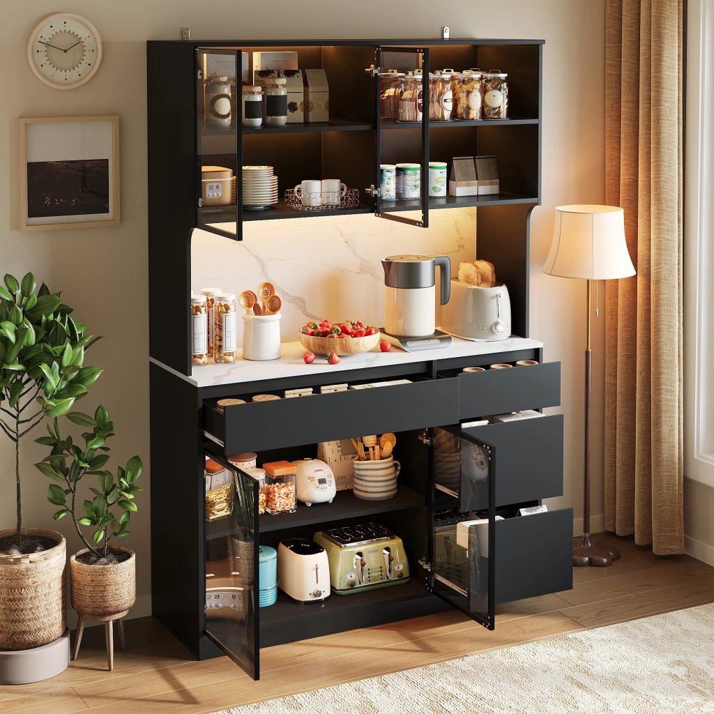 SIDEBOARD 120x40x180 cm Bianco e Nero in MDF con LED