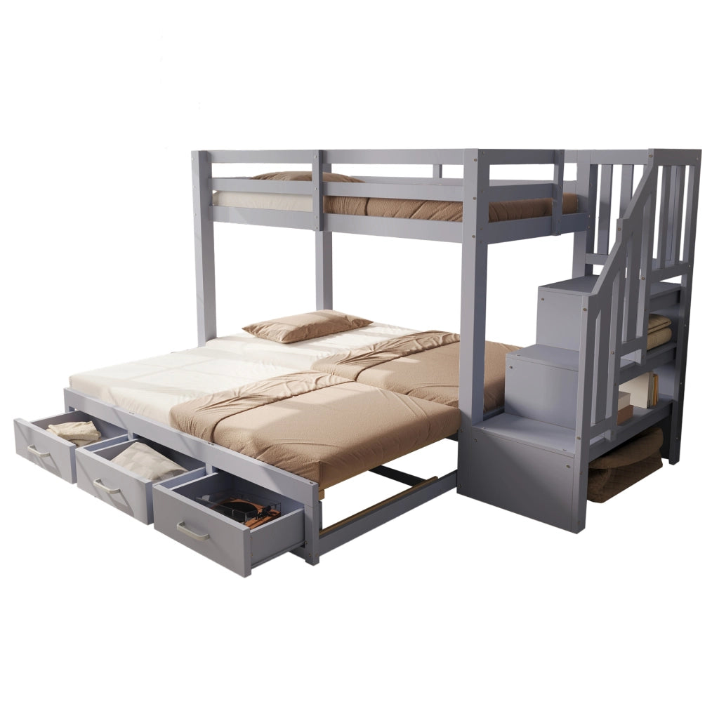 Letto a castello multifunzione con letto estraibile 90/200 cm; 3 cassetti; grigio