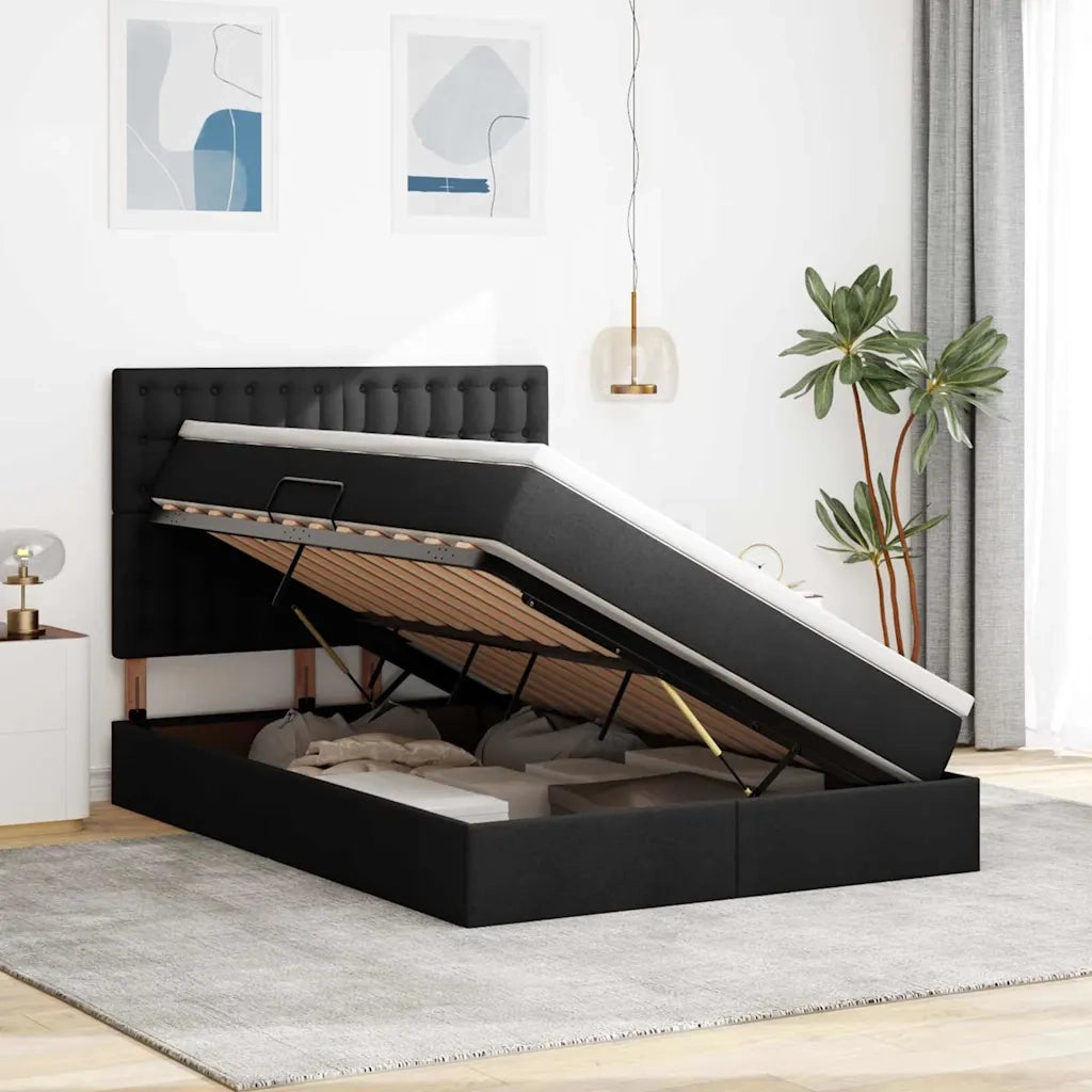 Letto con contenitore e materasso Nero 140 x 200 cm Poliestere 3371912