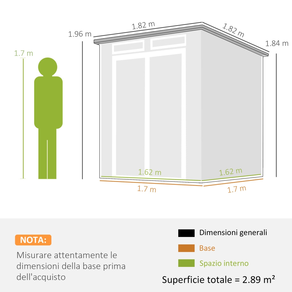 Casetta da Giardino 2 Ingressi 3 Finestre ¨C Minimal ¨C Grigio Scuro PP Alluminio 182x182x196 cm