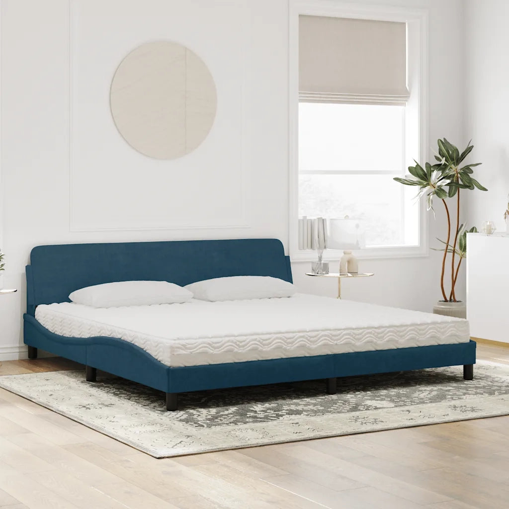 Letto con Materasso Dover Blu 200x200 cm Velluto 3208475