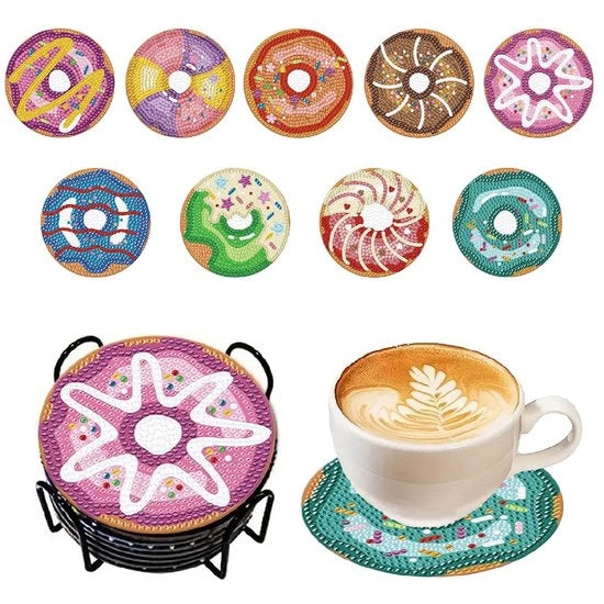 9 pezzi di Diamond Art Painting per tappeti di base, tappeti di base DIY, sottopiedi rotondi, set per principianti (disegno a donut)
