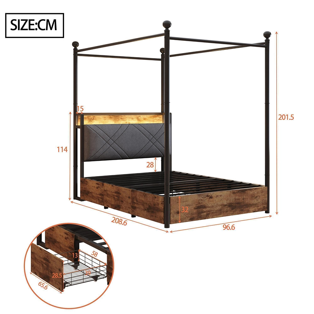 Letto ferro 90x190cm?- Xylo - LED USB 2 cassetti nero