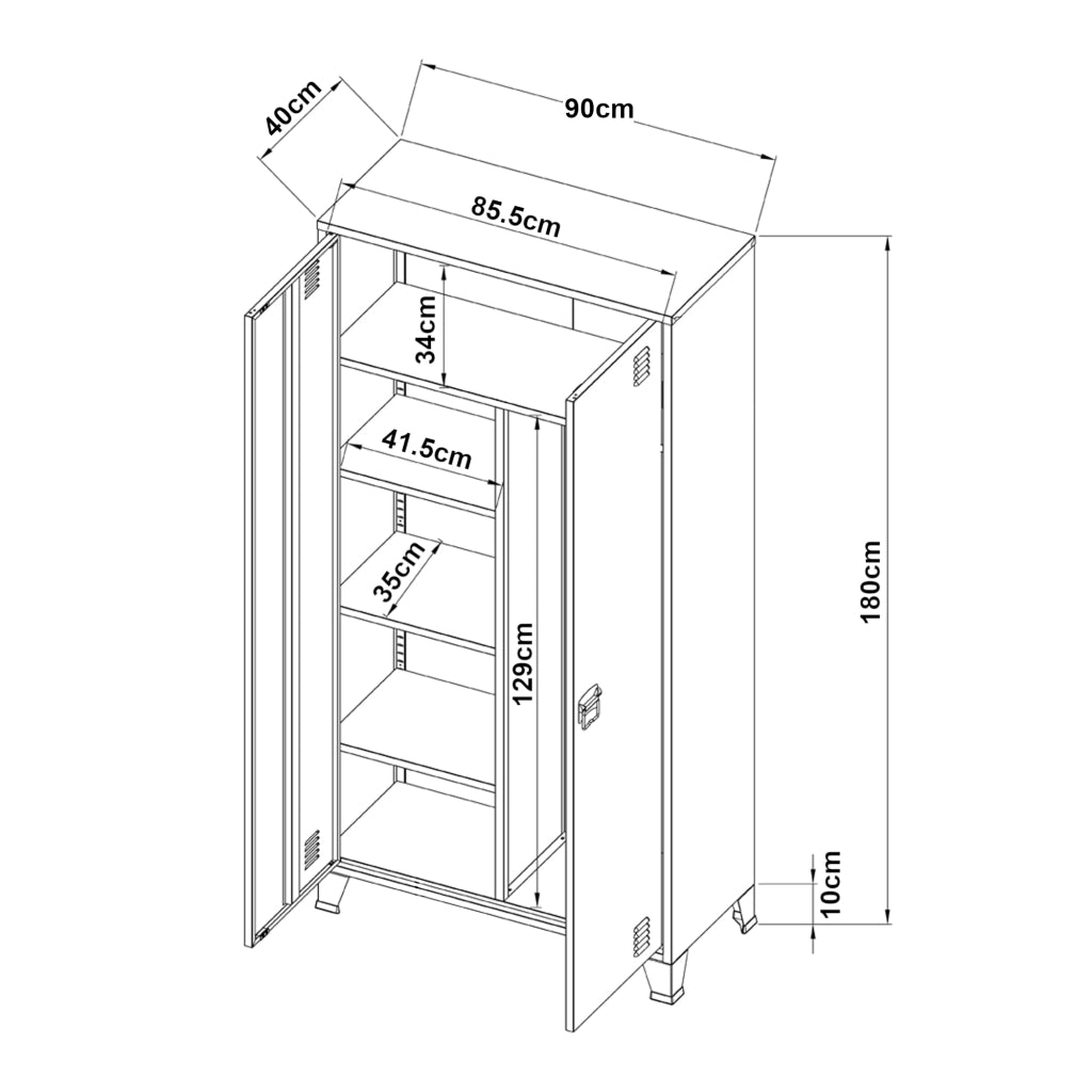 Armadio Hankasalmi per Guardaroba 180 x 90 x 40 cm Acciaio Nero [en.casa]