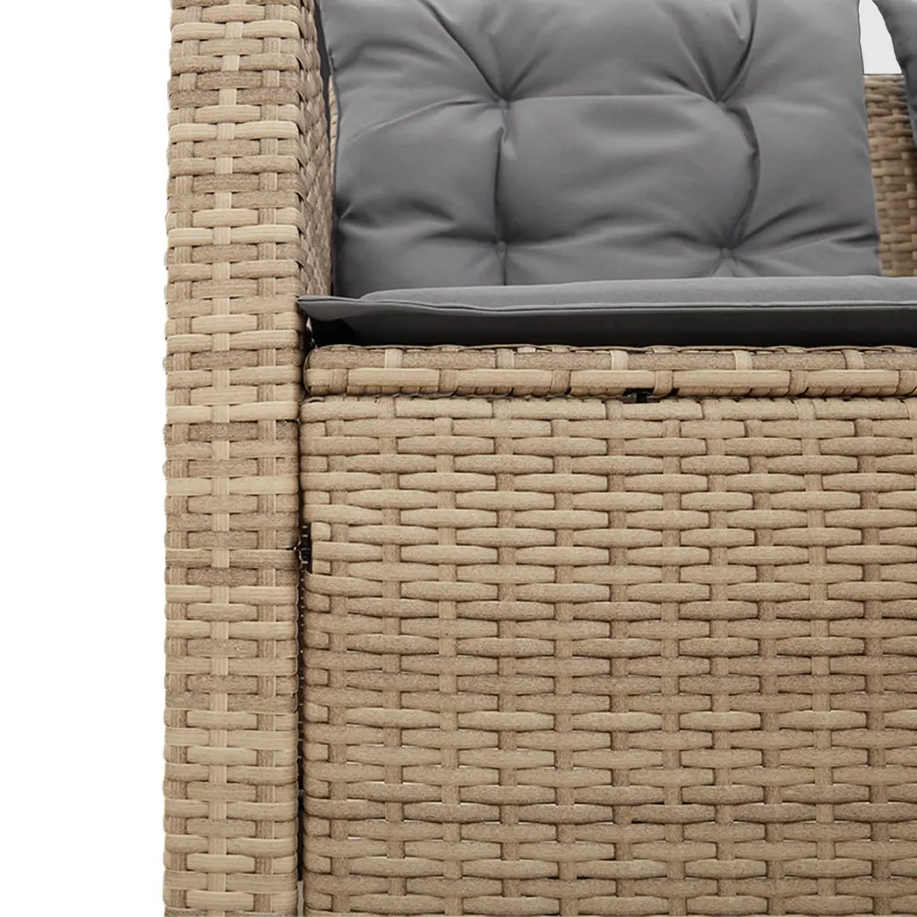 Divano da Giardino con Tavolo e Cuscini a L Beige in Polyrattan 369030
