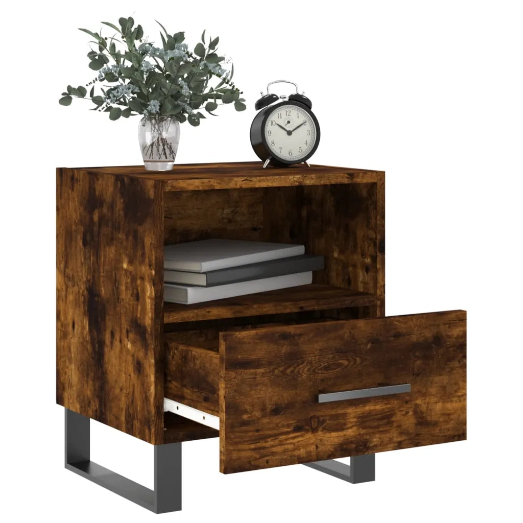 Comodino | Armadio da Notte | Mobiletto da notte Rovere Fumo 40x35x47,5 cm in Legno Multistrato