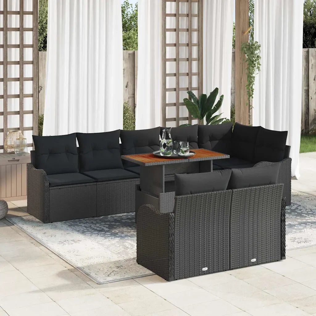 Set Divano da Giardino con archiviazione 9 pcs Nero Poly Rattan