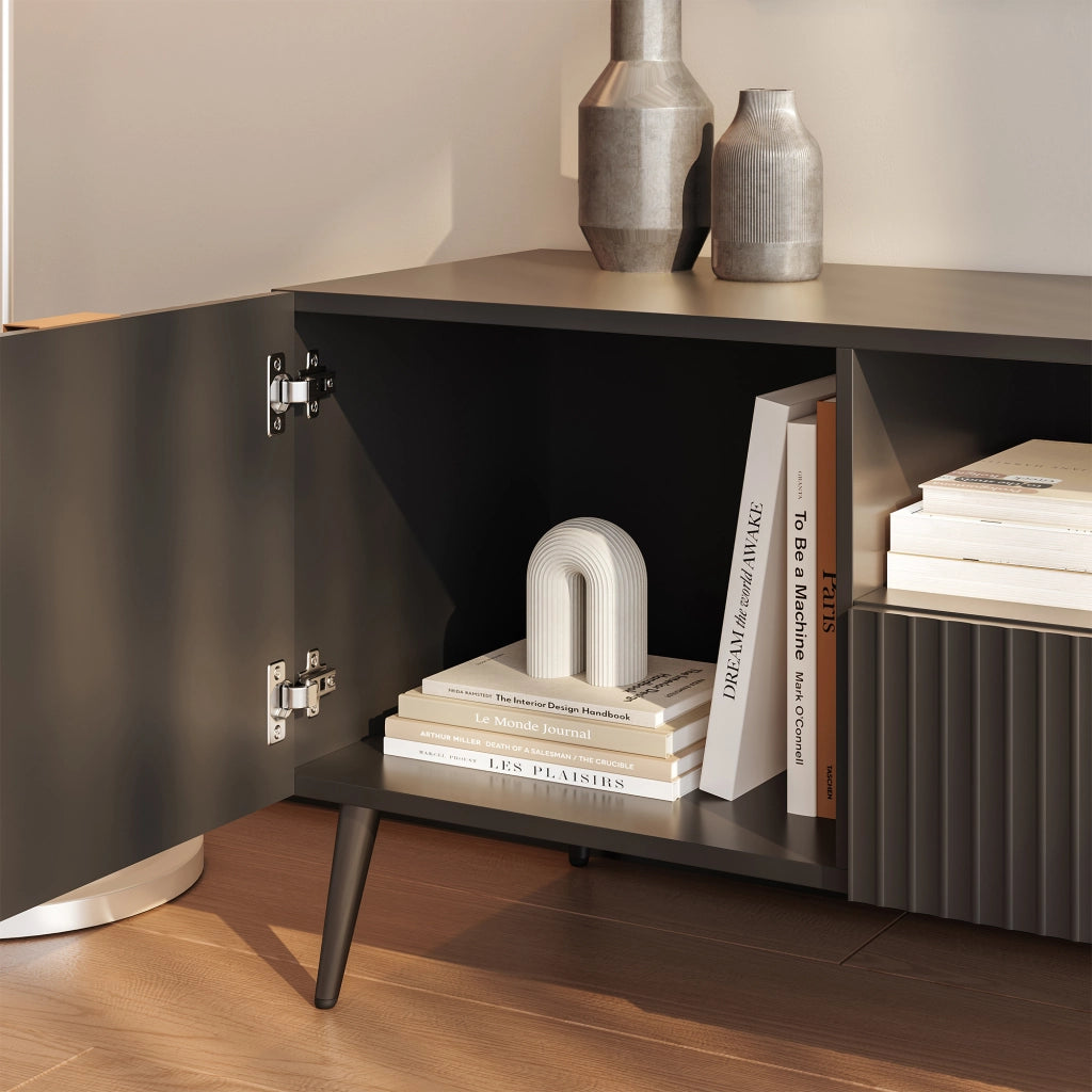 Mobile Porta TV Nand con Ante Decorative 160 x 40 x 51 cm - Nero [en.casa]