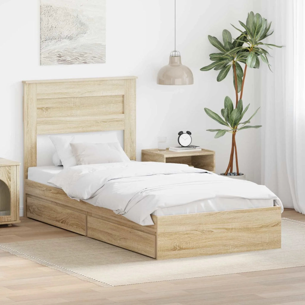 Letto con Contenitore con testiera-Struttura Letto con contenitore Rovere Sonoma 90 x 190 cm 573423