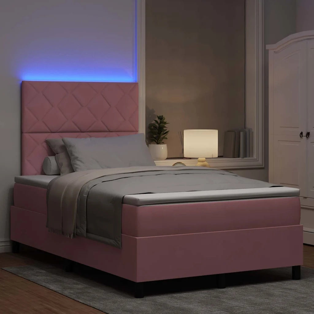 Letto a Sorgente LED con materasso Rosa 120 x 190 cm Tessuto