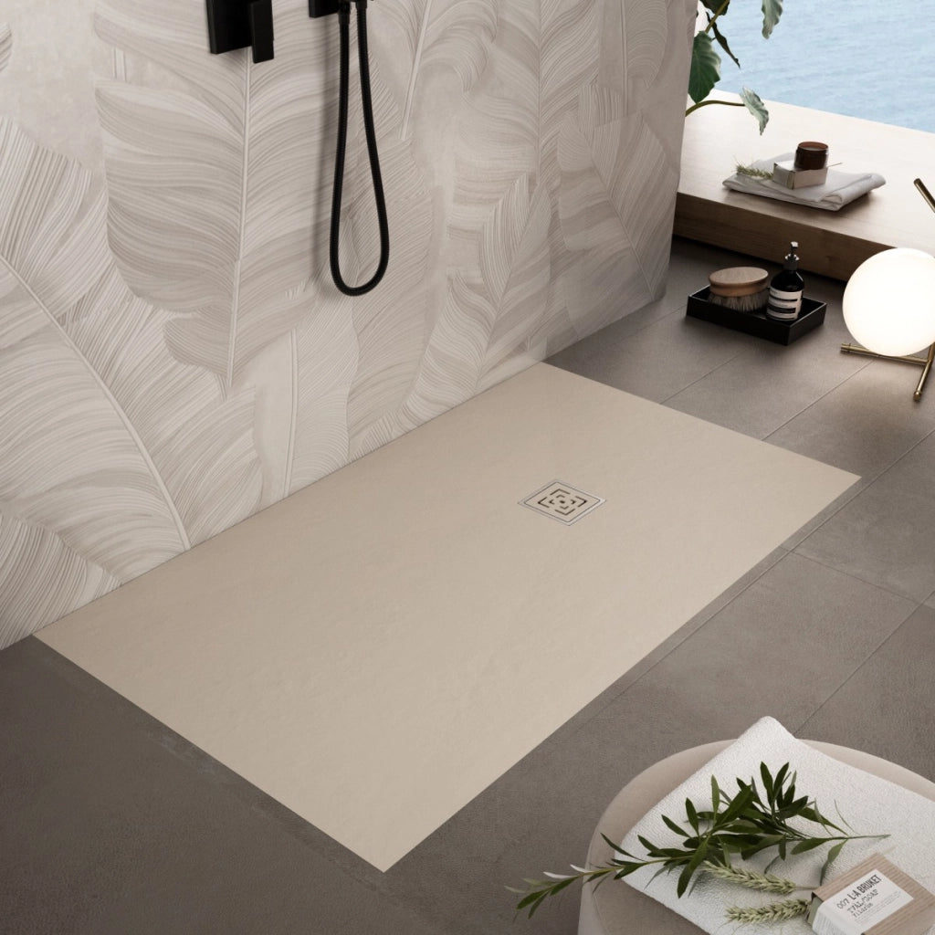 Piatto doccia in marmoresina crema effetto pietra cemento passion, misura 90x200