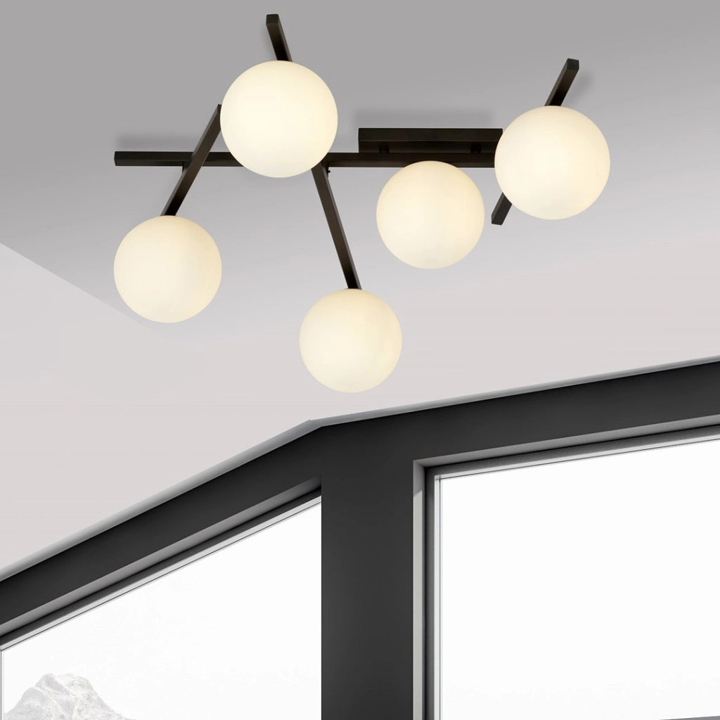 Lampadario Emibig Smart 5 luci E14 nero/opal dimmerabile 67cm