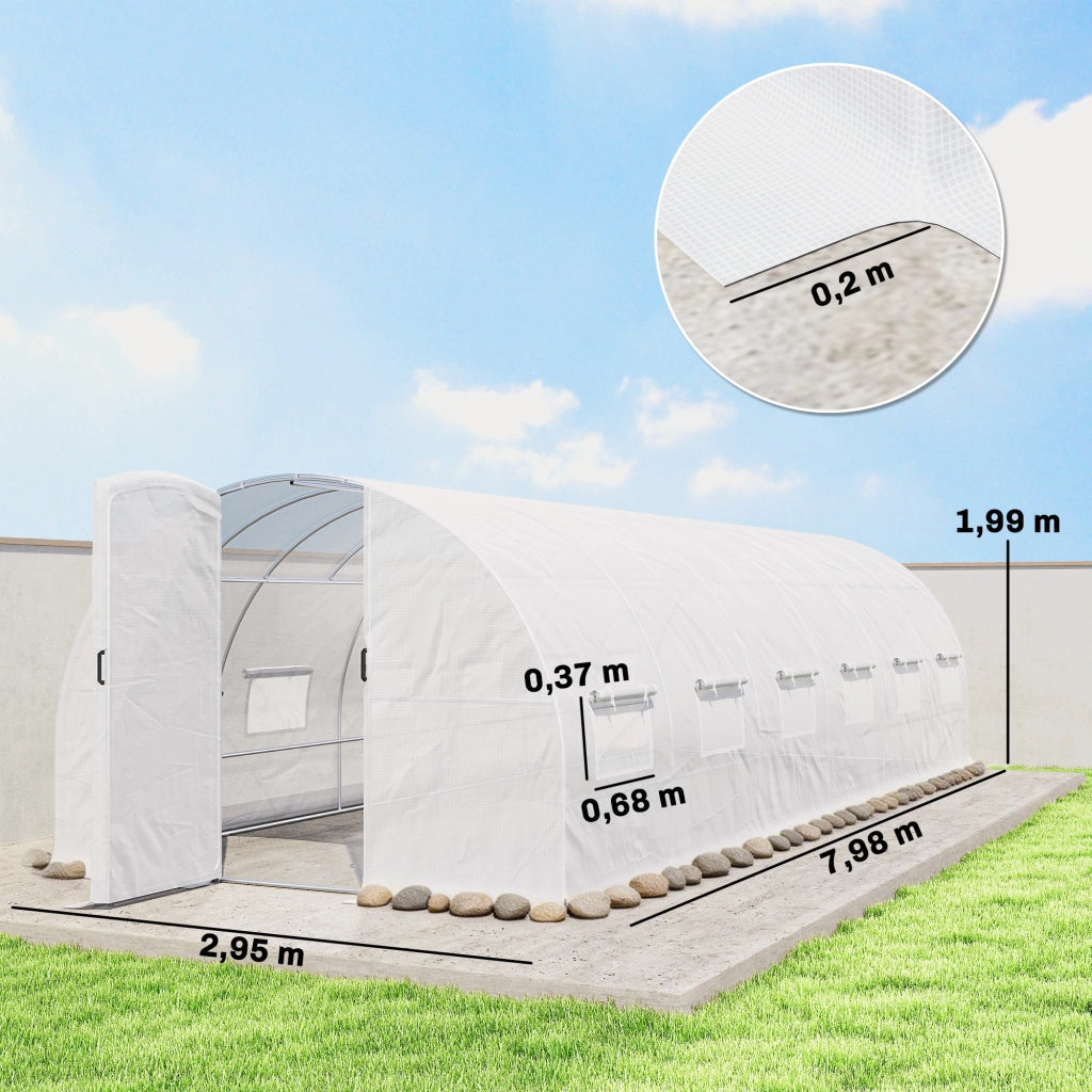 Serra tunnel giardino 24m2 con porte e finestre ¨C zephmum ¨C 295x798x199 cm bianco