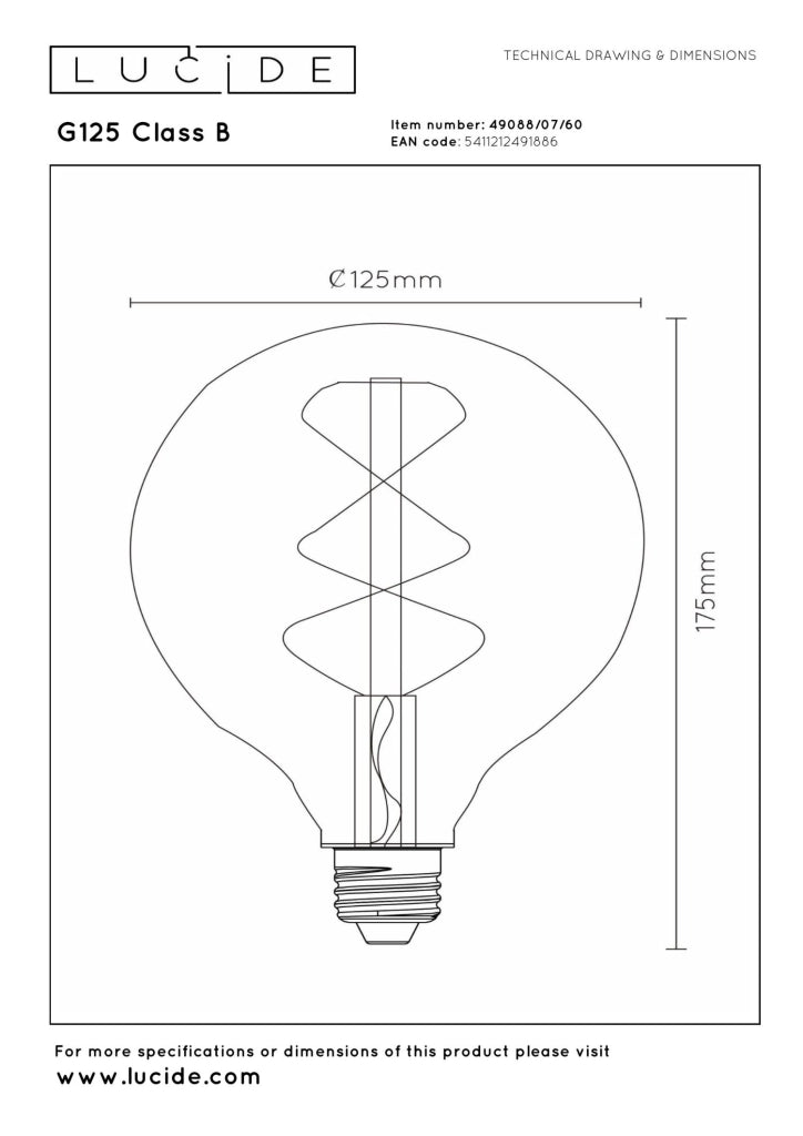 Lampadina LED filamento sferica trasparente E27 7W Lucide