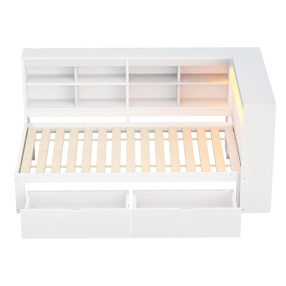 Divano letto massello 90x200cm - Xylo - bianco, porte USB, scomparti
