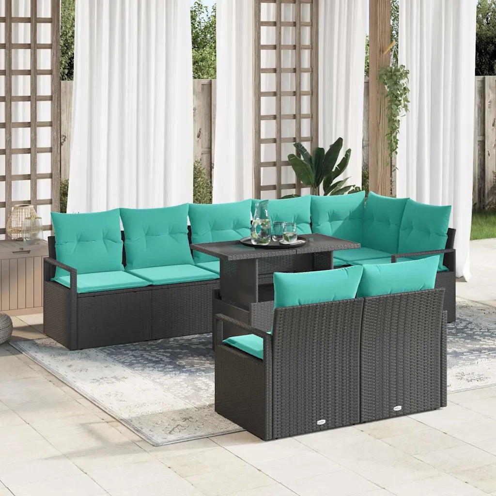 Set Divano da Giardino con cuscino 9 pcs Nero e Blu polyrattan 3348852