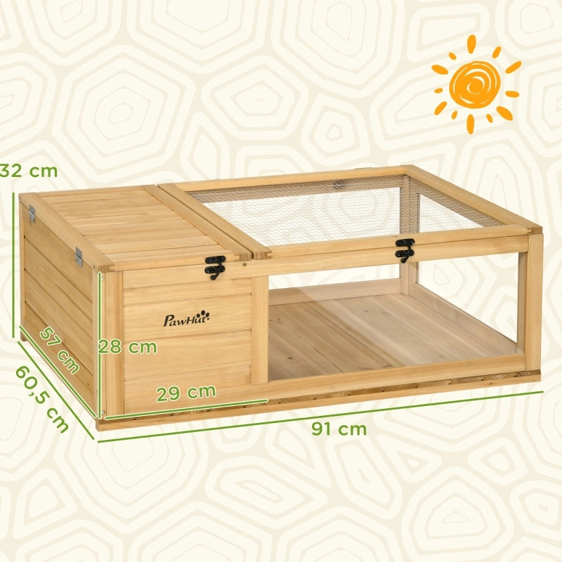 Casetta in legno per tartarughe, recinto per tartarughe con casette principali, coperchio incernierato, 91 x 60,5 x 32 cm, giallo
