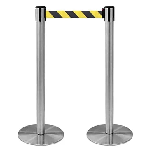 Coppia Colonnine Segnapercorso acciaio Base FLAT nastro 3 M - Nero