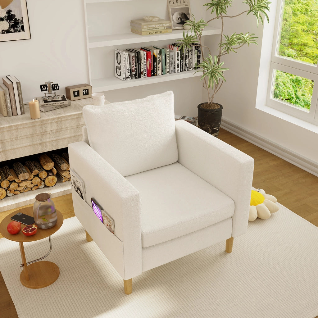 Poltrona con Cuscino e Tasca Portaoggetti ¨C MINIMAL ¨C Tessuto, Design Nordico