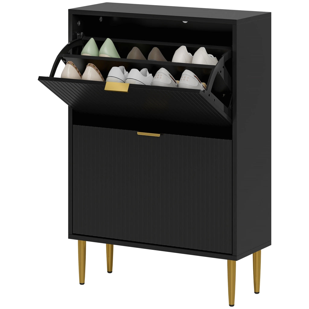 Scarpiera 12 paia con 2 ante ribaltabili e ripiani regolabili ¨C Xylo ¨C Nero 60x24x91,5cm