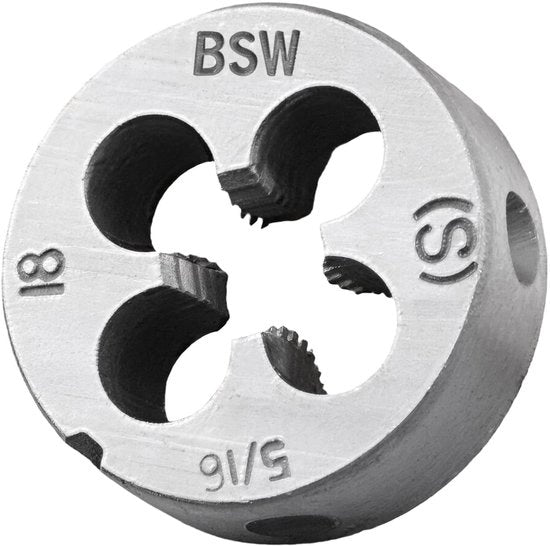 Matrijs per filo 5/16"-18 - Acciaio inox - Matrijs rotonda - Filo destro - Resistente allo strappo - 4 fori - Diametro esterno 25 mm - Matrijs per filo a vite