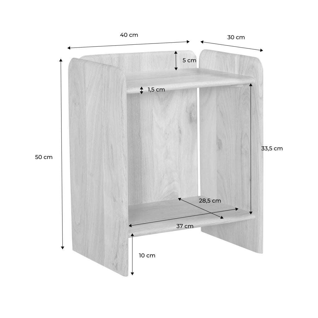 Set 2 comodini esotici in legno di acacia a 2 livelli, noce
