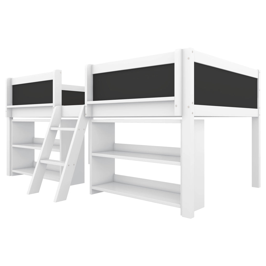 LETTO Semialto 90x200 cm Bianco con scala e vani contenitori