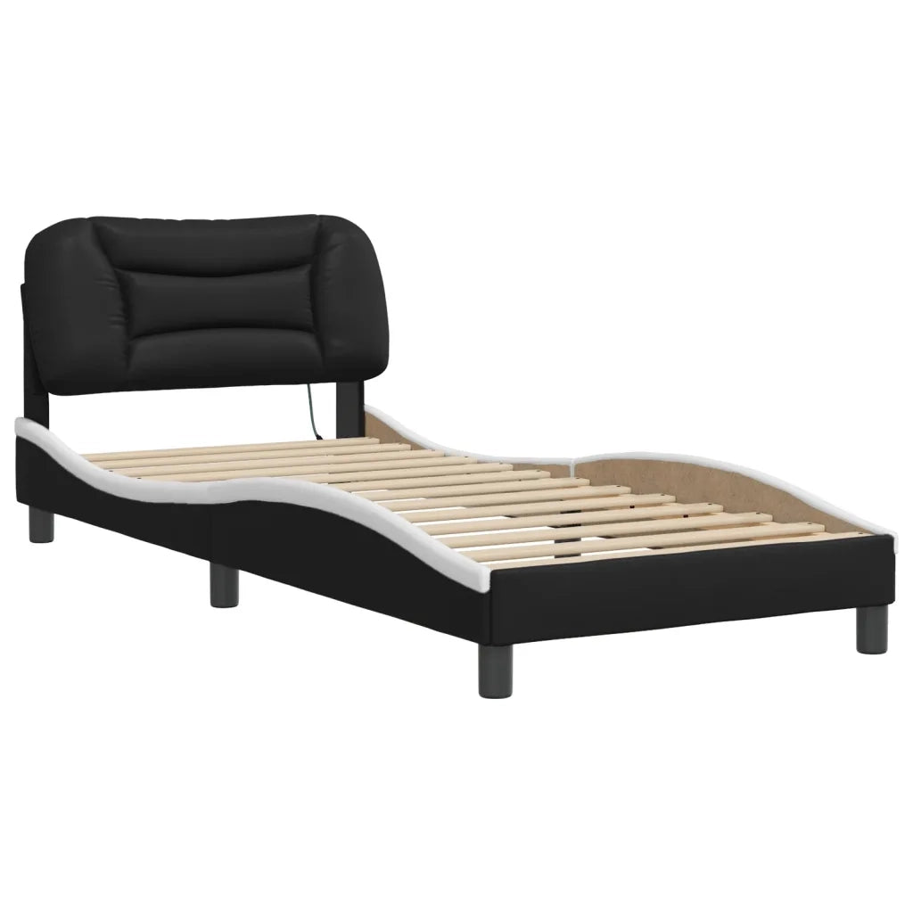Giroletto con LED senza Materasso-Struttura Letto Hvar Nero e Bianco 90x200 cm